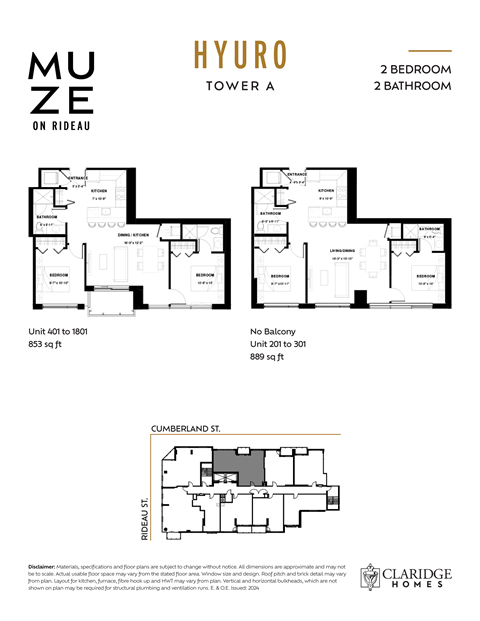 Floor plan for 2 beds, 2 baths, 853 sqft